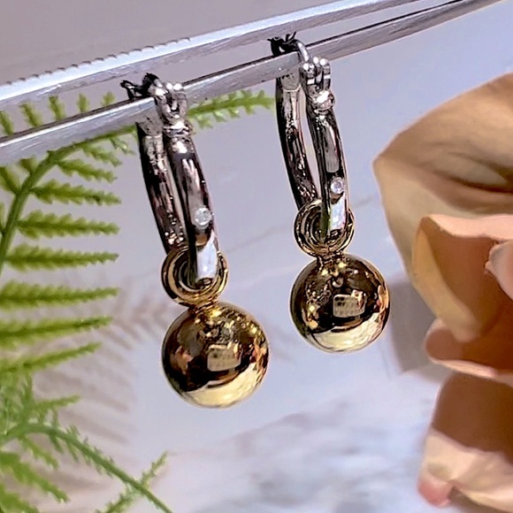 Silver hoop earrings with Gold Balls Dangle Hoops Perfect two tone earrings! - Picture 11 of 16